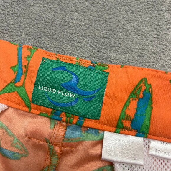Liquid Flow Orange Shorts with Fish Print Size: 34"W - Picture 7 of 10